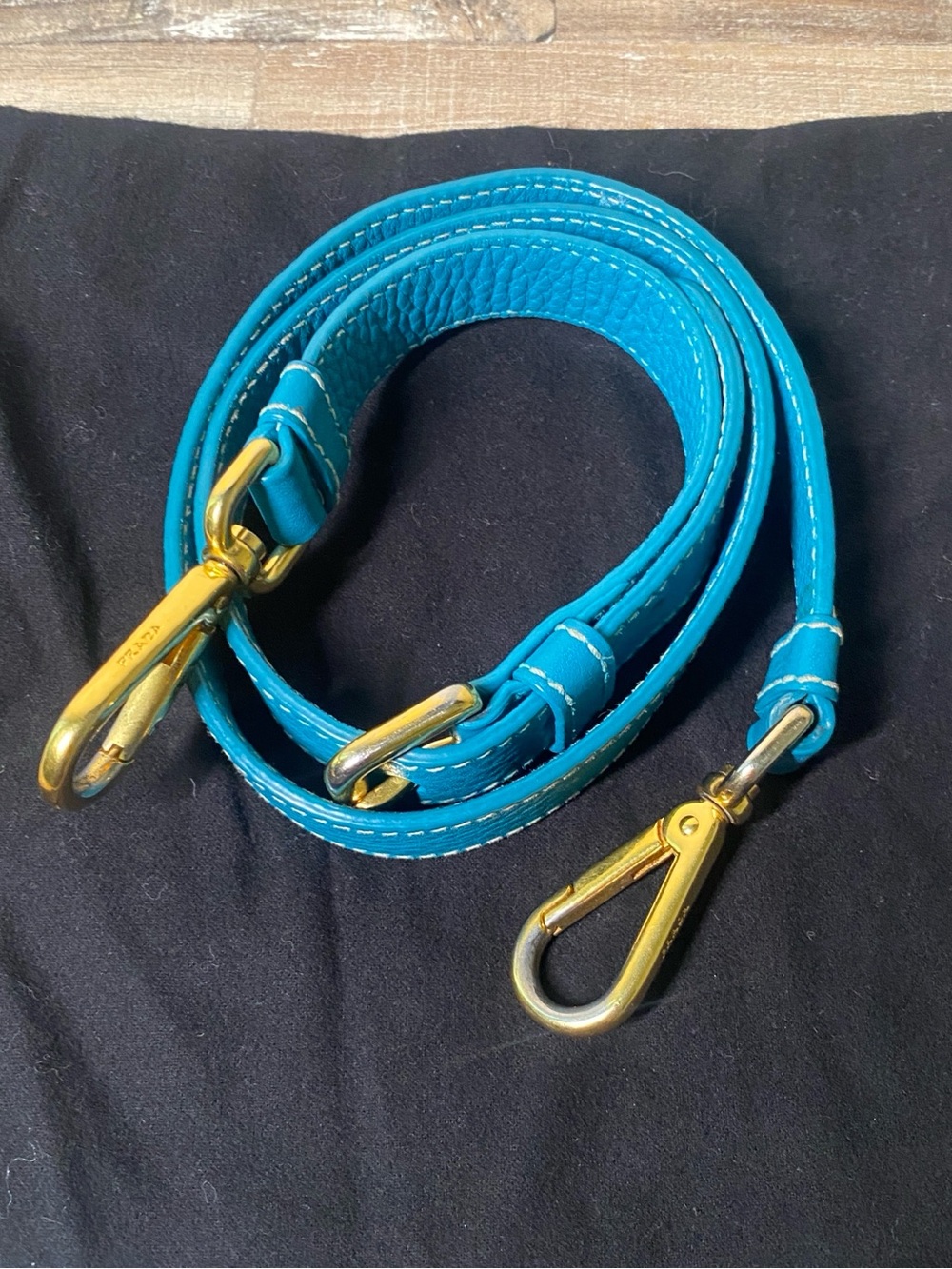 Prada Teal Green Leather Shoulder Strap with Gold Hardware